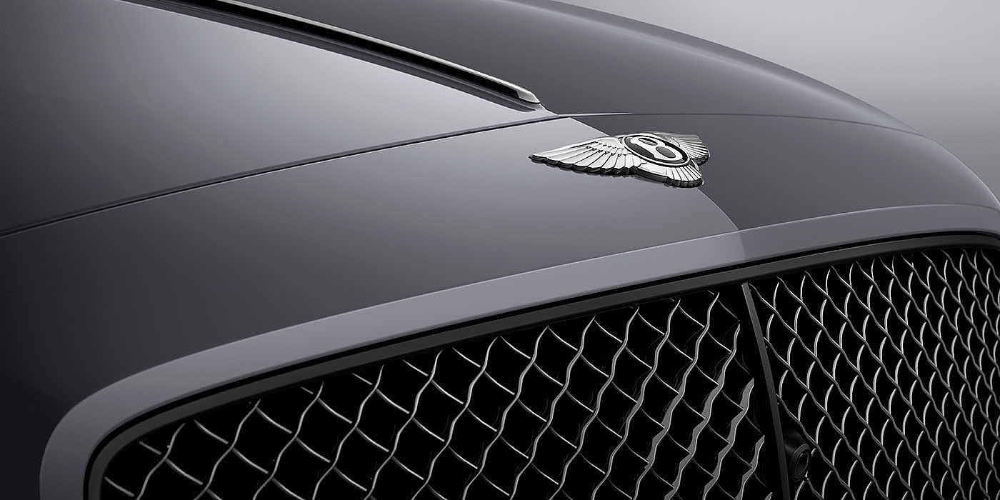Bentley Doha Bentley Flying Spur S Cambrian Grey colour, featuring Bentley insignia and assertive matrix front grillle