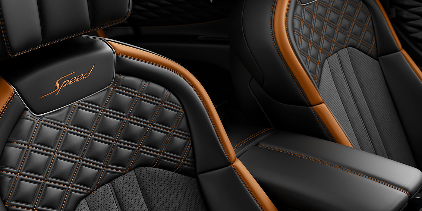 Bentley Doha Bentley Flying Spur Speed's front seats with detailed contrast stitching and Speed Emblems