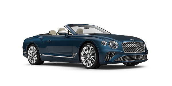 Bentley Doha Bentley GTC Mulliner convertible in Light Windsor Blue paint front 34