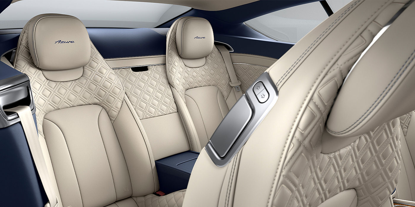 Bentley Doha Bentley Continental GT Azure coupe rear interior in Imperial Blue and Linen hide