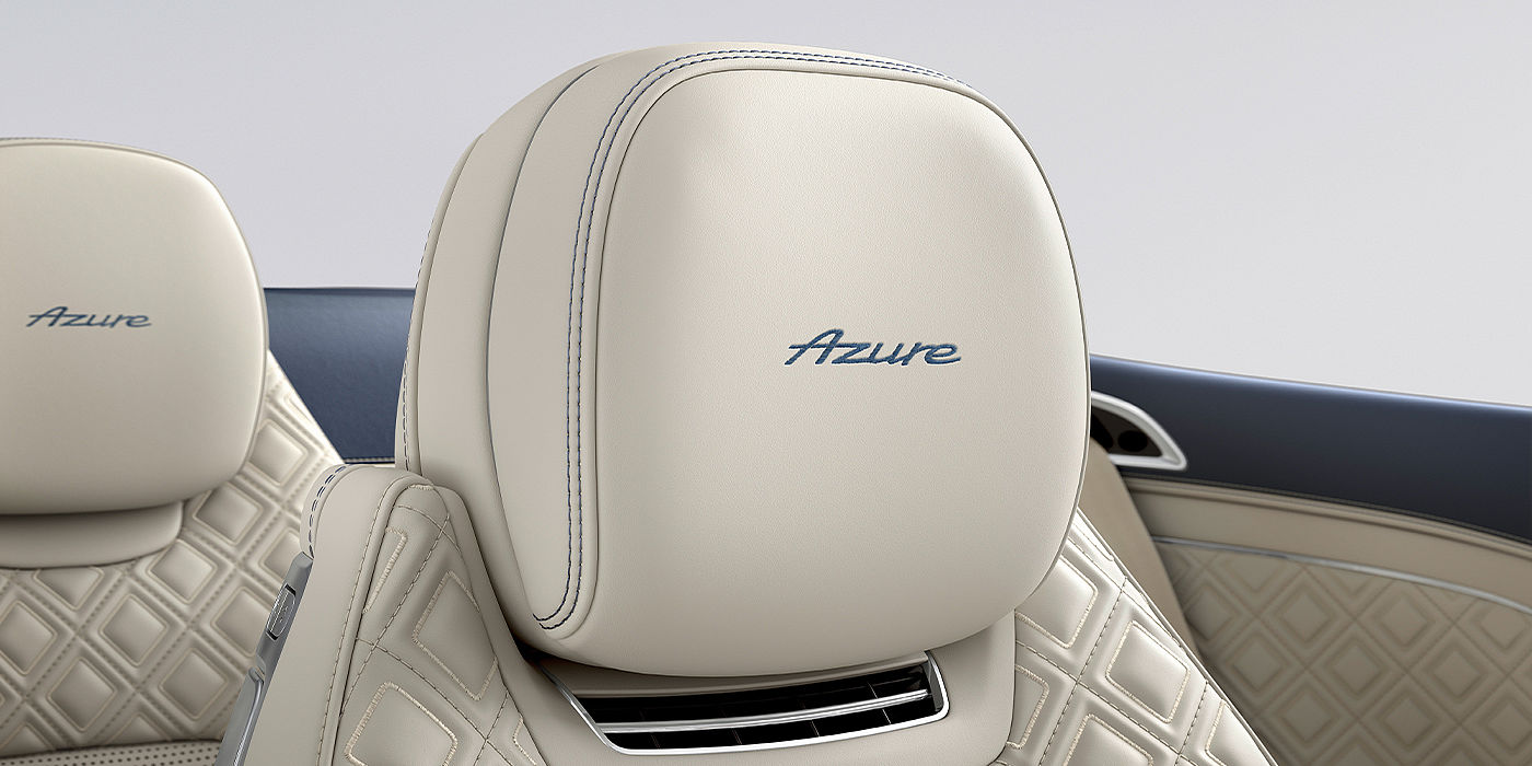 Bentley Doha Bentley Continental GTC Azure convertible seat detail in Linen hide with Azure emblem